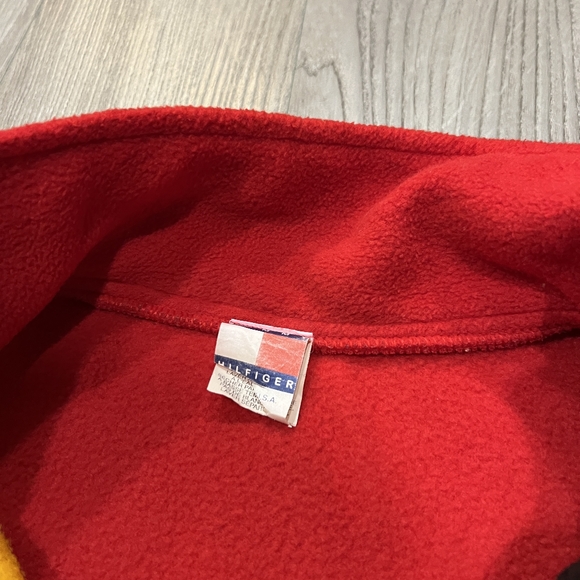 VTG Tommy Hilfiger 1/4 Zip Fleece Pullover Mens XL Red Flag Logo 90s Baggy Y2K - Picture 3 of 4